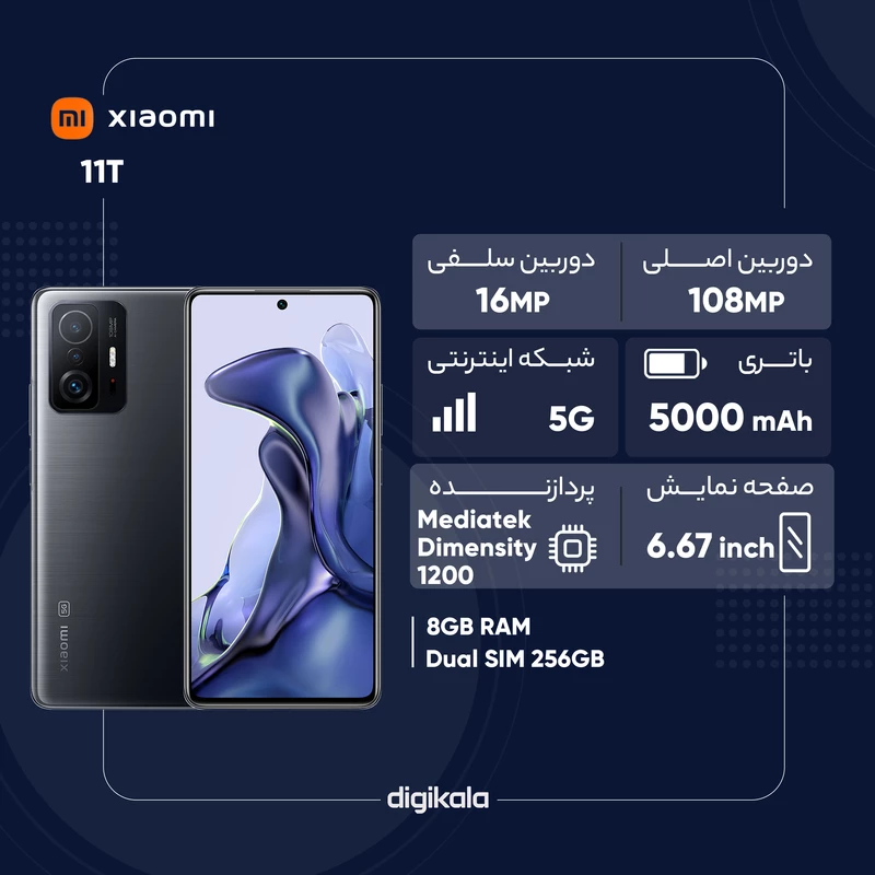 گوشی موبایل شیائومی مدل 11T 21081111RG 5G دو سیم‌ کارت ظرفیت 256 گیگابایت و رم 8 گیگابایت، تصویر 2