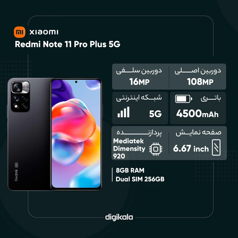 گوشی موبایل شیائومی مدل Redmi Note 11 Pro Plus 5G 21091116UG دو سیم‌ کارت ظرفیت 256 گیگابایت و رم 8 گیگابایت، تصویر 2