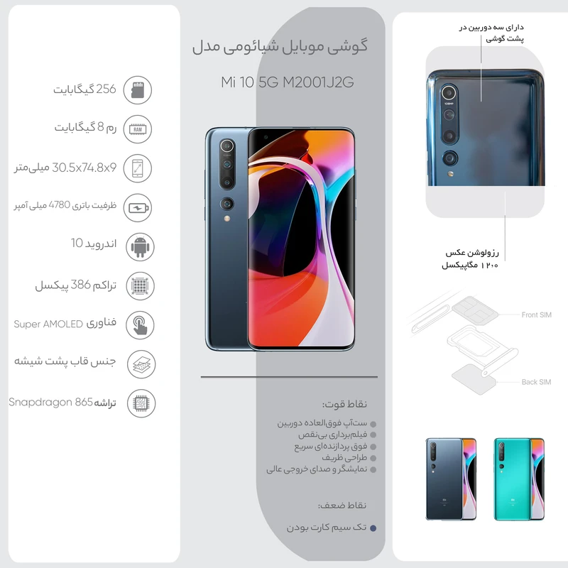 گوشی موبایل شیائومی مدل Mi 10 5G M2001J2G تک سیم‌ کارت ظرفیت 256 گیگابایت، تصویر 20
