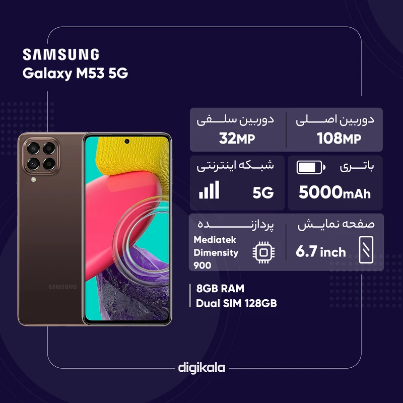 گوشی موبایل سامسونگ مدل Galaxy M53 5G دو سیم کارت ظرفیت 128 گیگابایت و رم 8 گیگابایت، تصویر 2