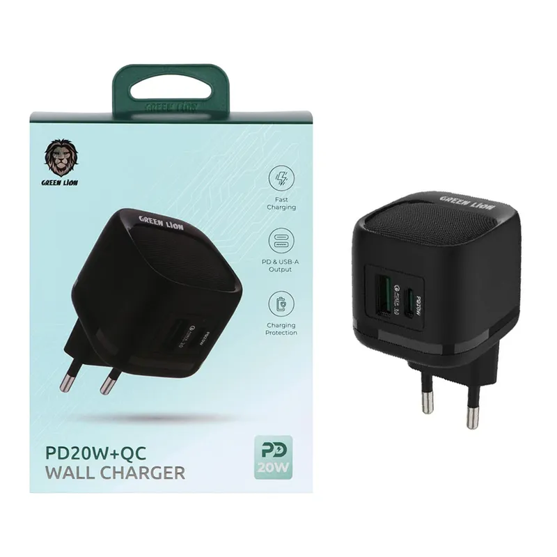شارژر دیواری فست و PD دو پورت Green Lion مدل GNPDQ2EUWCBK 20W