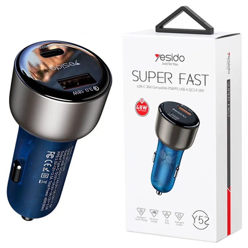شارژر فندکی فست شارژ Yesido Y52 3.4A QC3.0 PD 30W، تصویر 2