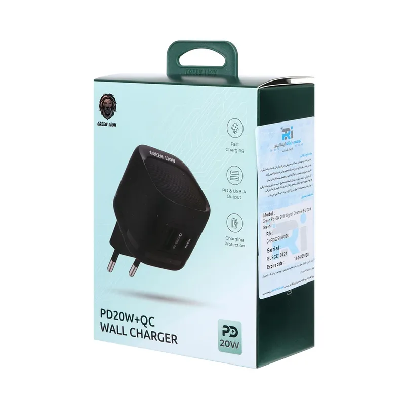 شارژر دیواری فست و PD دو پورت Green Lion مدل GNPDQ2EUWCBK 20W، تصویر 2
