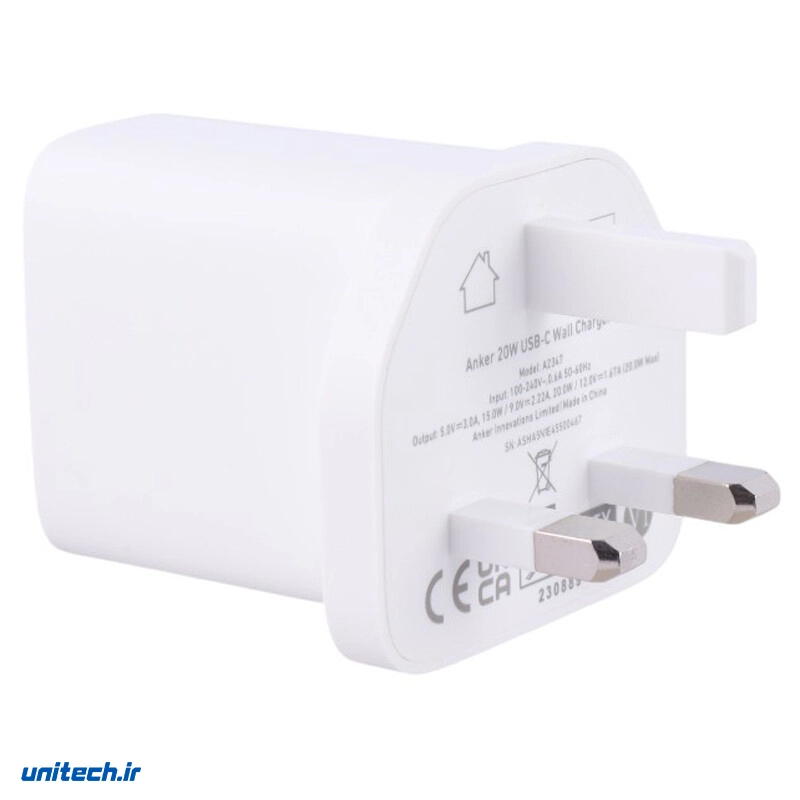 شارژر دیواری 20 وات انکر مدل A2347 3A + کابل تبدیل تایپ سی، تصویر 2