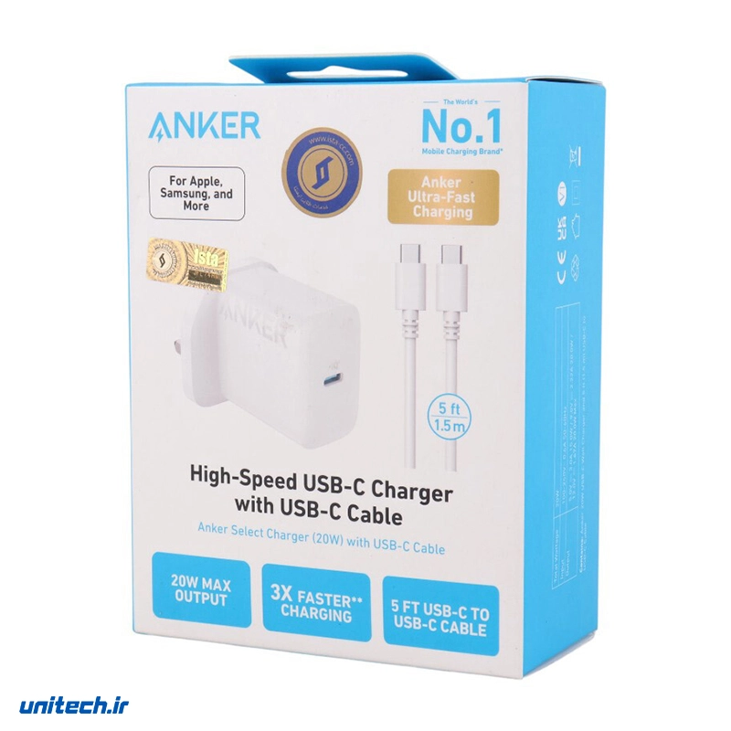 شارژر دیواری 20 وات انکر مدل A2347 3A + کابل تبدیل تایپ سی، تصویر 8
