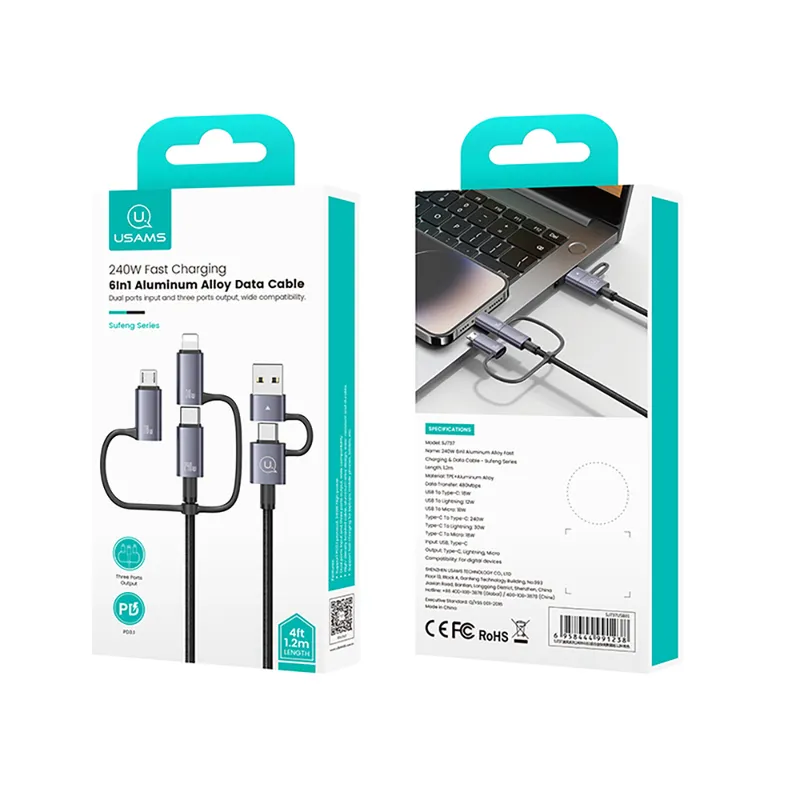 کابل تبدیل USB/USB-C به MicroUSB/Lightning/USB-C یوسمز مدل SJ737 طول 1.2 متر، تصویر 8