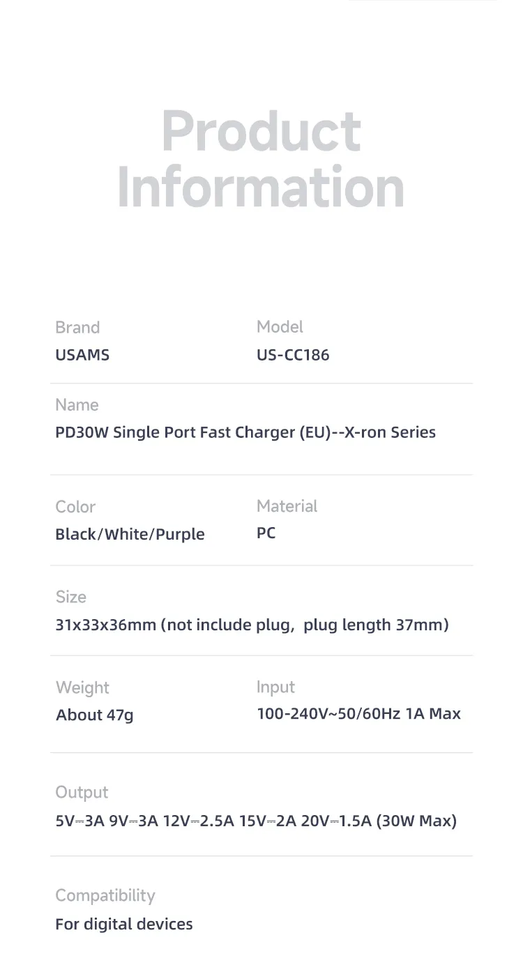 شارژر دیواری یوسمز مدل US-CC186 PD 30W، تصویر 12