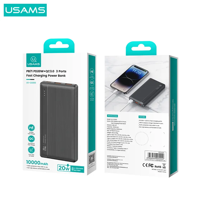 پاوربانک یوسمز مدل CD203 ظرفیت 10000 میلی آمپر ساعت، تصویر 9