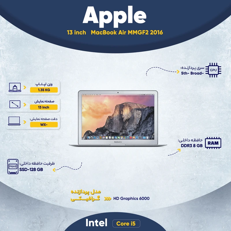 لپ تاپ 13 اینچی اپل مدل MacBook Air MMGF2 2016، تصویر 10