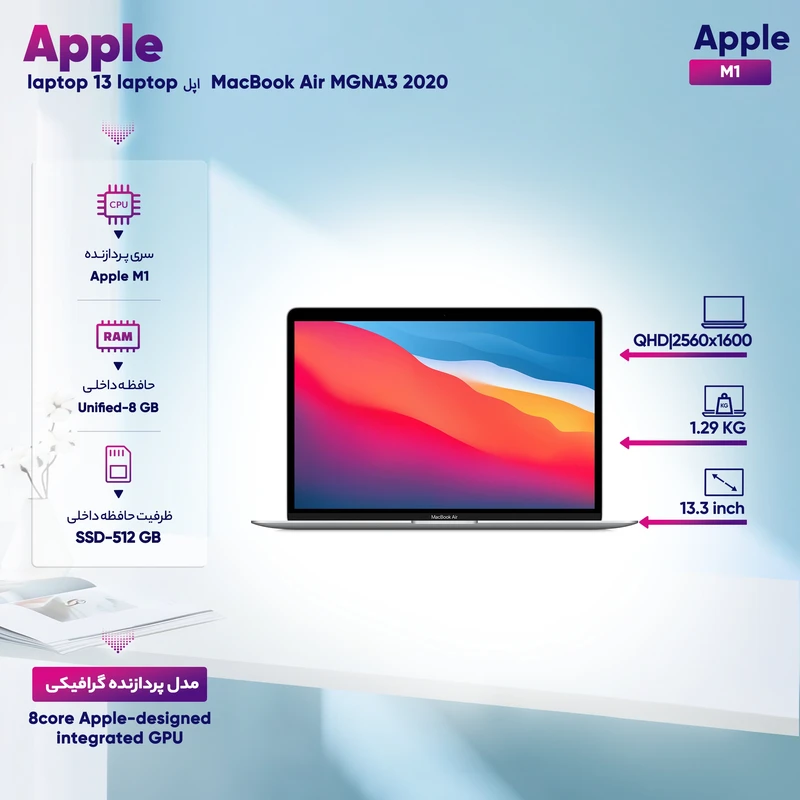 لپ تاپ 13 اینچی اپل مدل MacBook Air MGNA3 2020، تصویر 7
