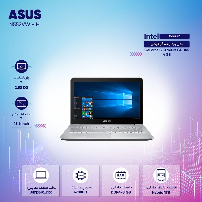 لپ تاپ 15 اینچی ایسوس مدل N552VW - H، تصویر 2