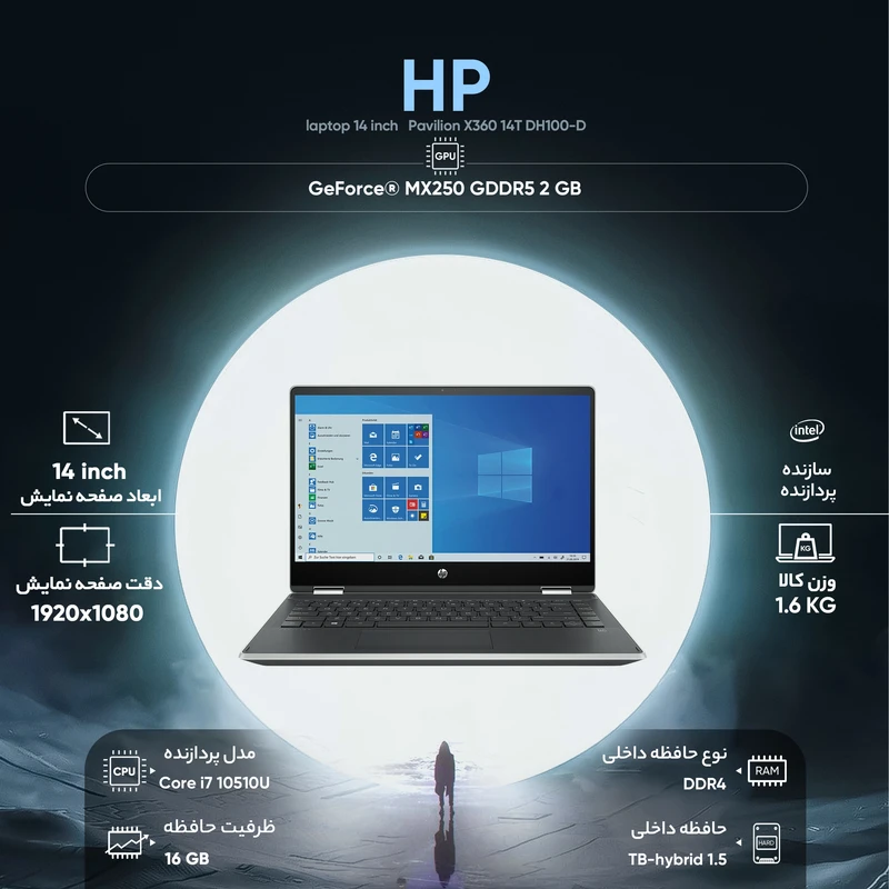 لپ تاپ 14 اینچی اچ پی مدل Pavilion X360 14T DH100-D، تصویر 6