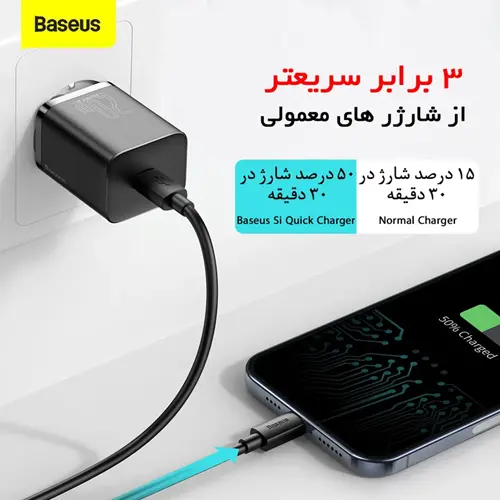 آداپتور شارژر بیسوس مدل Super Si 20W همراه با کابل لایتنینگ، تصویر 4