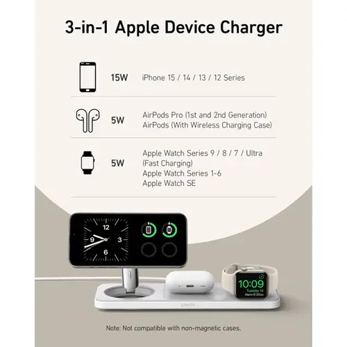 شارژر رومیزی انکر مدل MagGo Wireless Charging به همراه شارژر دیواری 40 وات انکر و کابل USB-C به طول 1.5 متر، تصویر 9