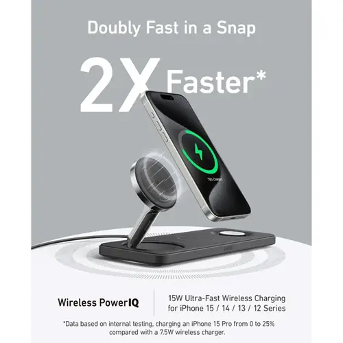 شارژر رومیزی انکر مدل MagGo Wireless Charging به همراه شارژر دیواری 40 وات انکر و کابل USB-C به طول 1.5 متر، تصویر 2