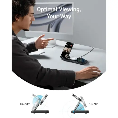 شارژر رومیزی انکر مدل MagGo Wireless Charging به همراه شارژر دیواری 40 وات انکر و کابل USB-C به طول 1.5 متر، تصویر 6