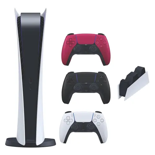 مجموعه کنسول بازی سونی مدل PlayStation 5 Digital ظرفیت 825 گیگابایت به همراه دو دسته اضافه و پایه شارژر