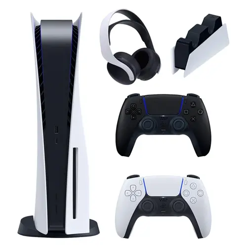 کنسول بازی سونی مدل PlayStation 5 ظرفیت 825 گیگابایت ریجن 1218 آسیا به همراه دسته اضافی و پایه شارژر و هدست