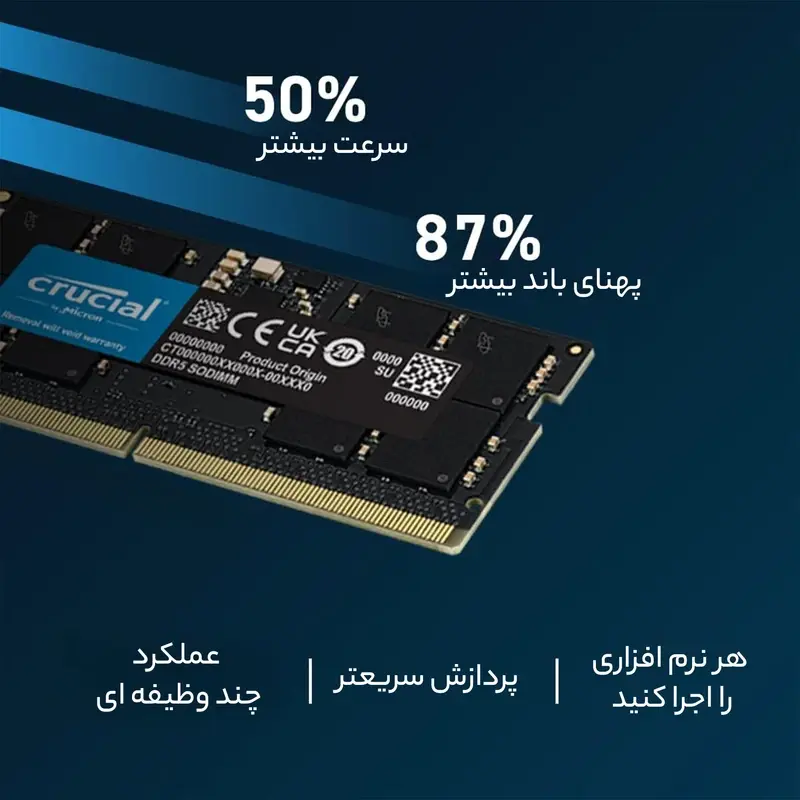 رم لپ تاپ DDR5 تک کاناله 4800 مگاهرتز CL40 کروشیال مدل CT16 ظرفیت 16 گیگابایت، تصویر 6