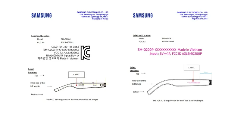 Samsung Intelligent Eyewear Models FCC Certification