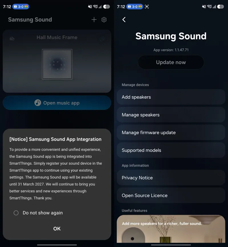 Samsung Sound App Shutdown Notice