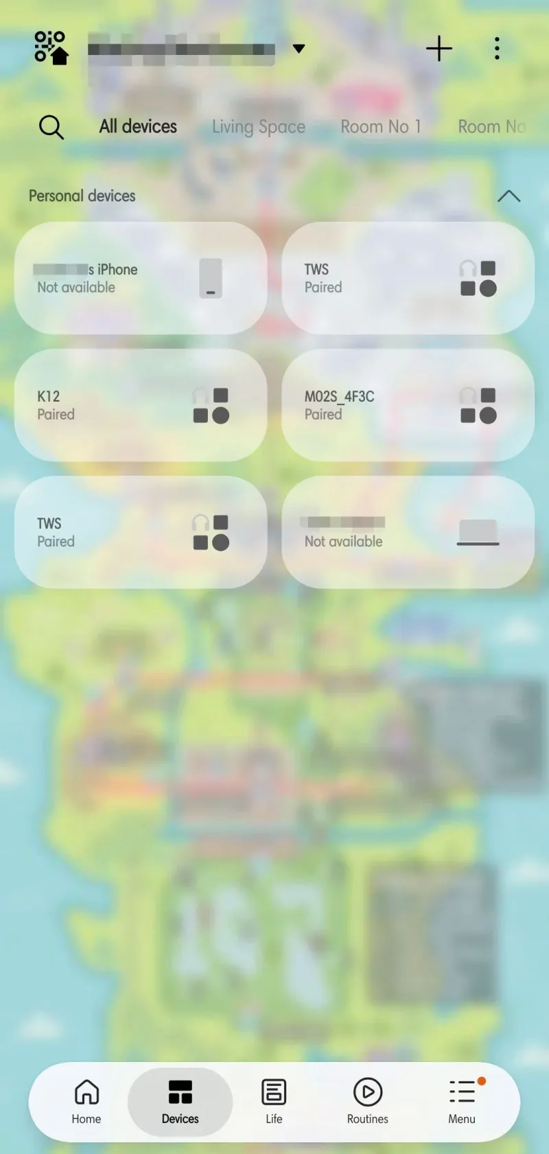 Devices and routines tabs