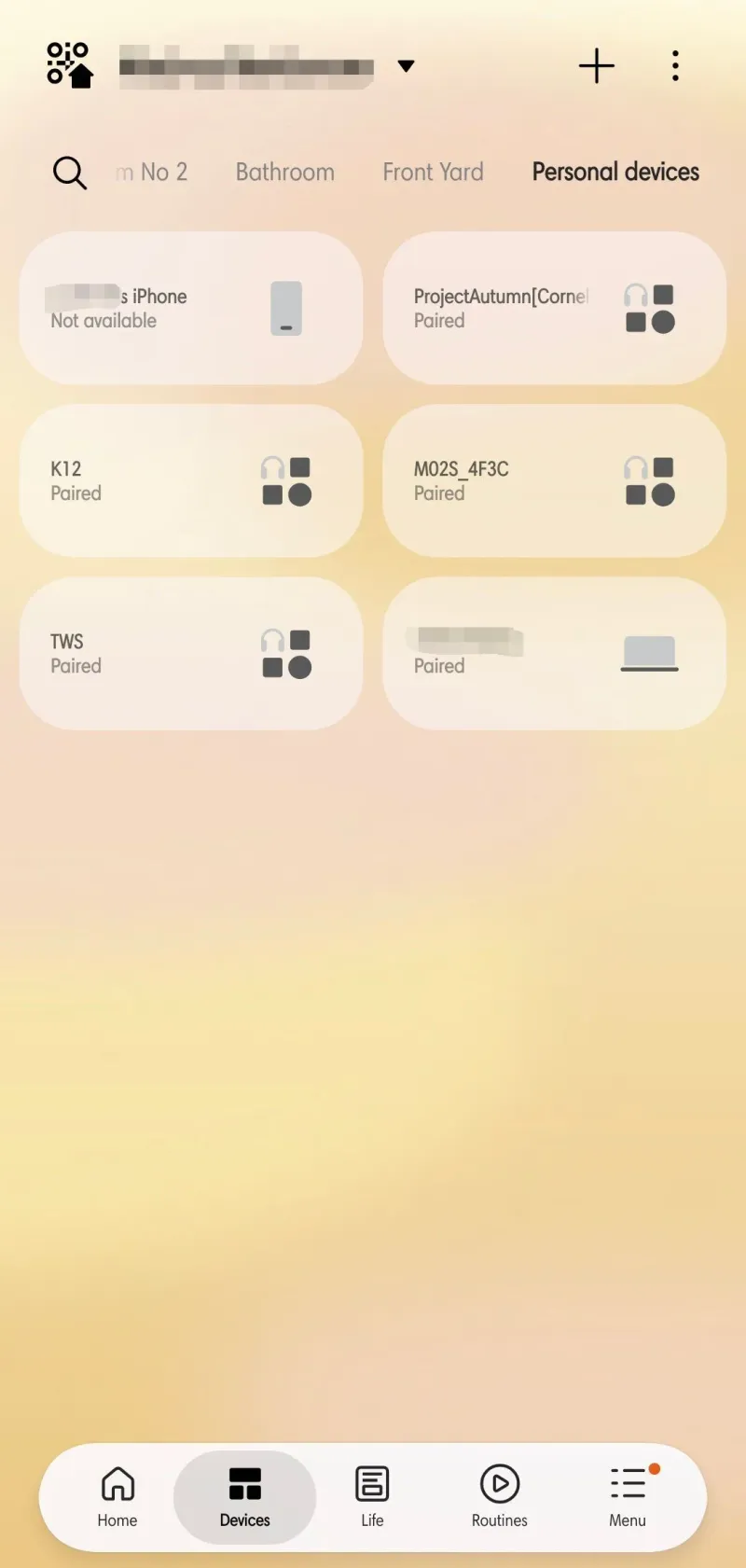 Devices and routines tabs