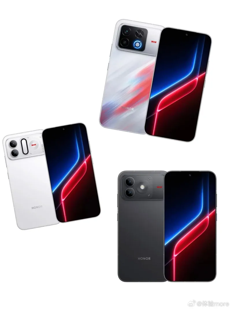 Honor Win2, Win2 RT, and Win Turbo2 renders (left) and live images (right)