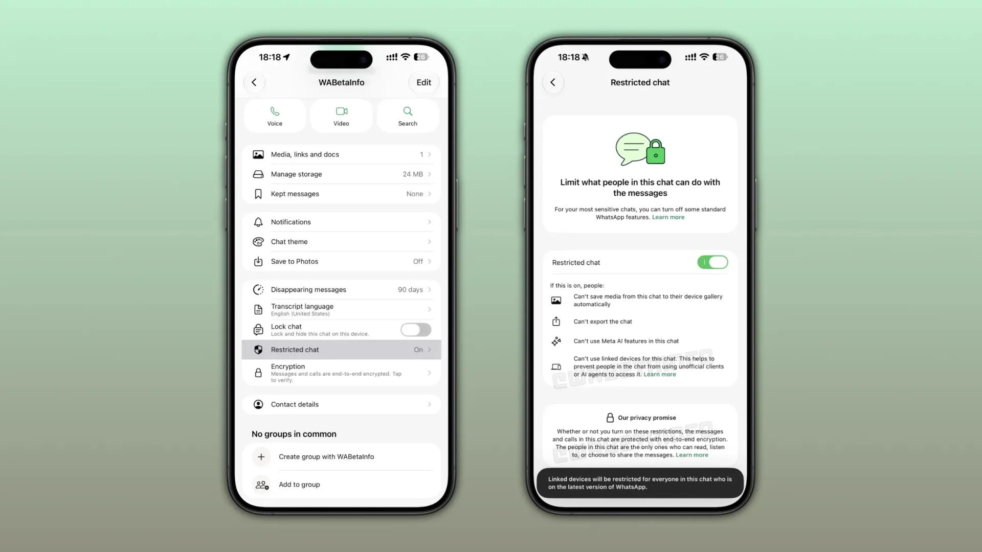 Restricted Chat on WhatsApp for iOS