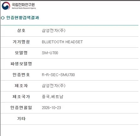 Samsung Galaxy Studio SM-U700 National Radio Research Agency (RRA) Certification