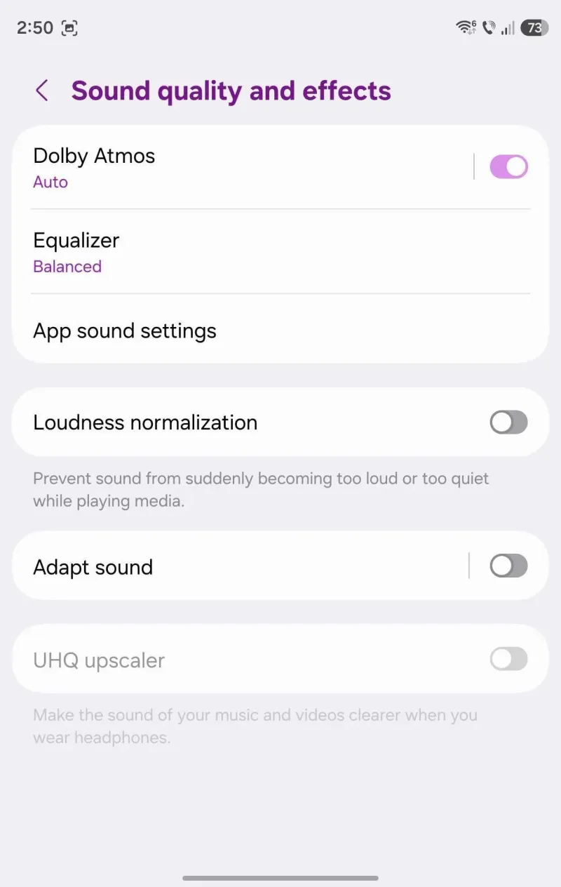 One UI equalizer settings
