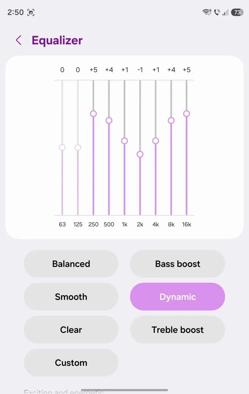 One UI equalizer settings