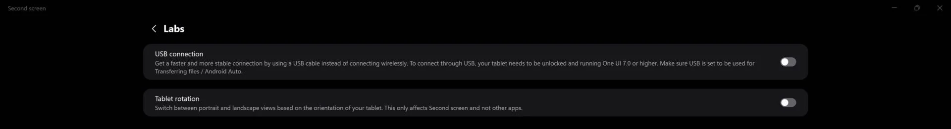 Samsung Second Screen Labs menu