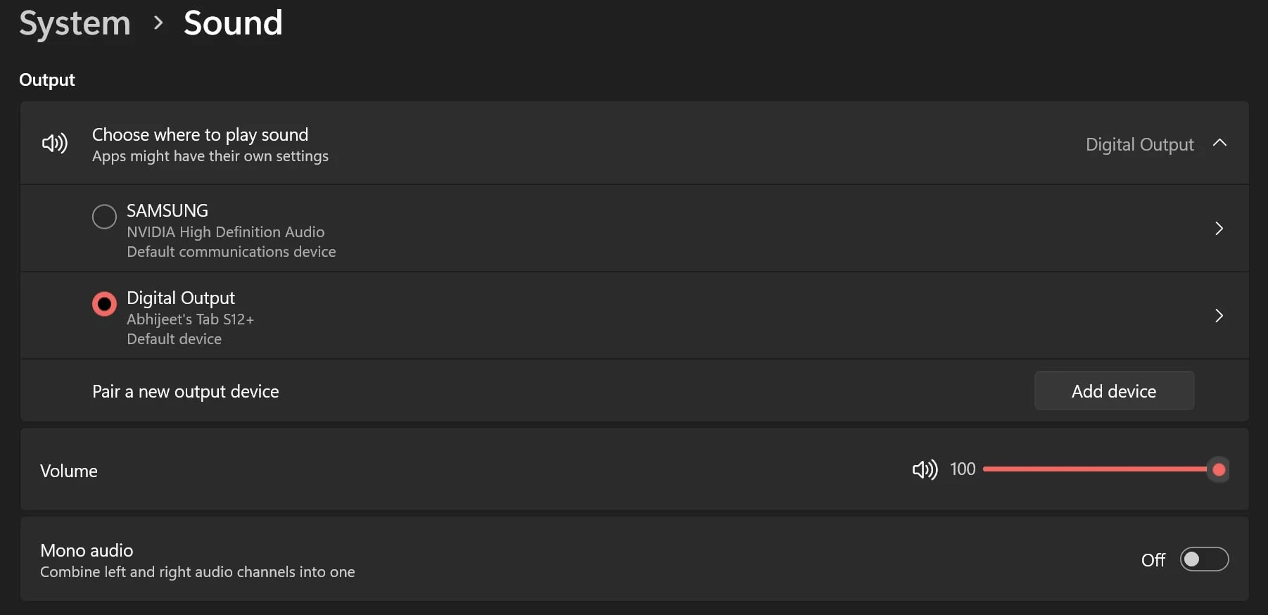 Setting Galaxy tablet as sound device in Windows