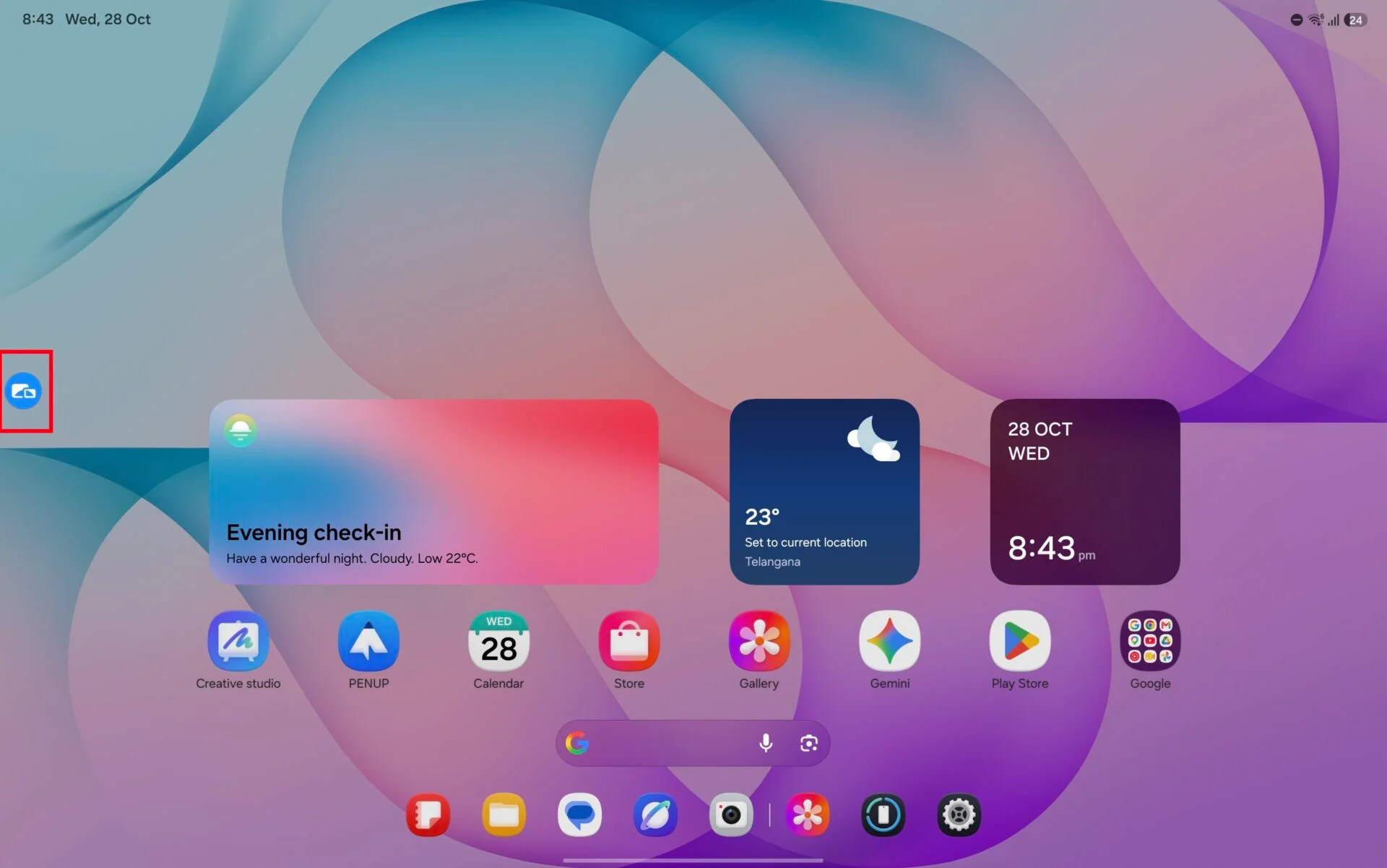 Second Screen as a floating pop-up icon on a Galaxy tablet