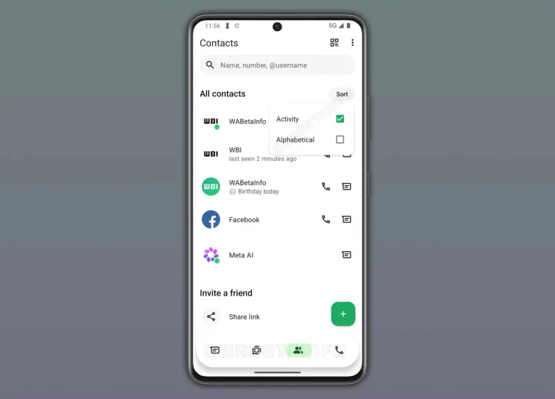 واتساپ، در حال آزمایش تب اختصاصی مخاطبان در نسخه اندروید است
