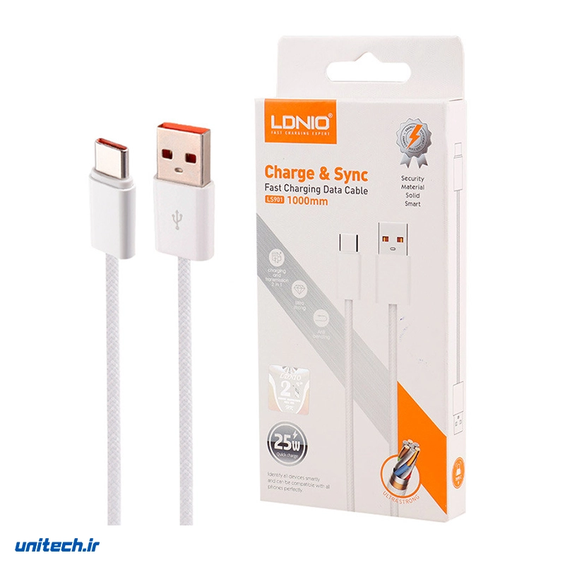کابل تایپ سی فست شارژ 25 وات الدینیو LS901 طول 1 متر، تصویر 3