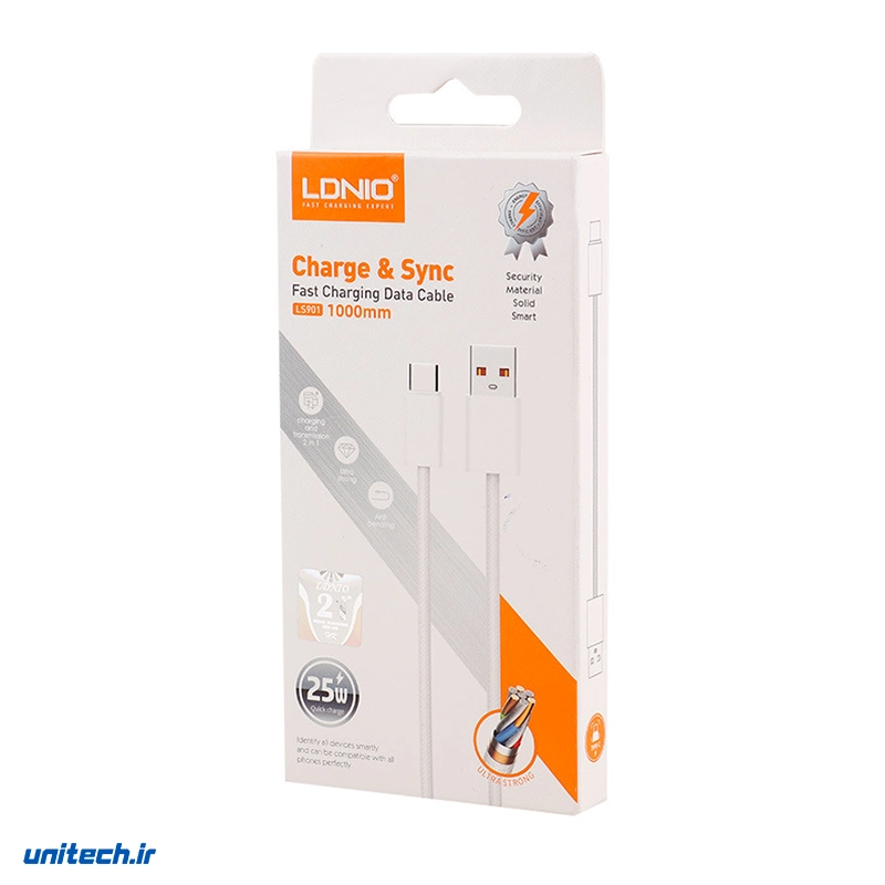 کابل تایپ سی فست شارژ 25 وات الدینیو LS901 طول 1 متر، تصویر 4