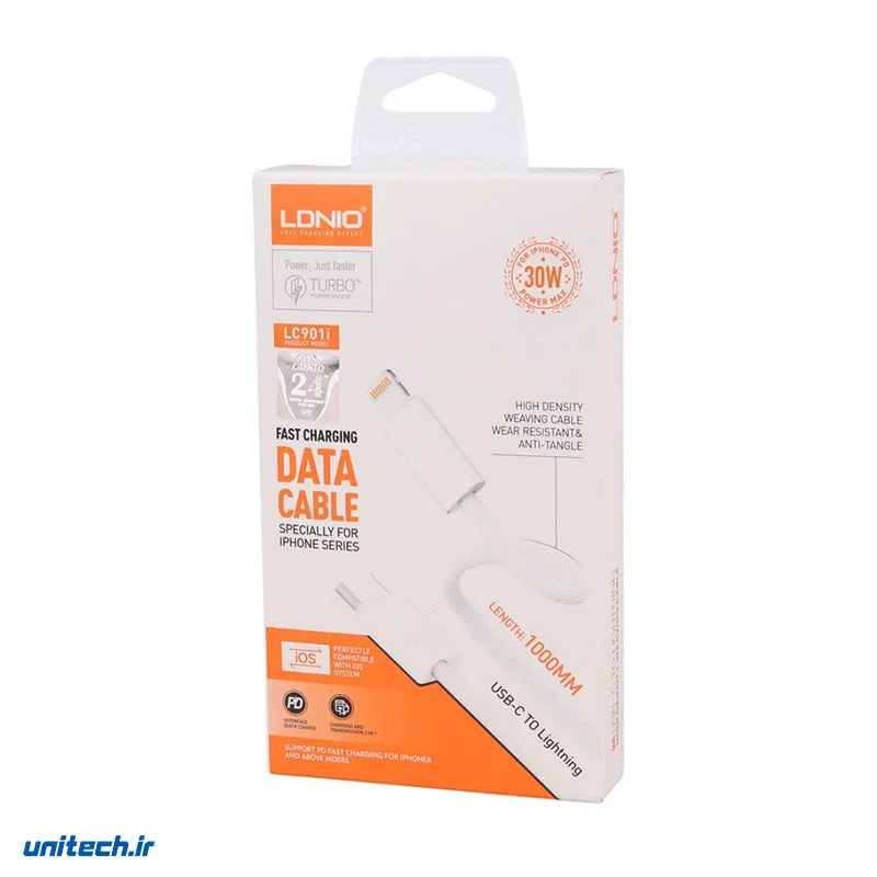 کابل تایپ سی به لایتنینگ فست شارژ 30 وات الدینیو LC901i طول 1 متر، تصویر 3