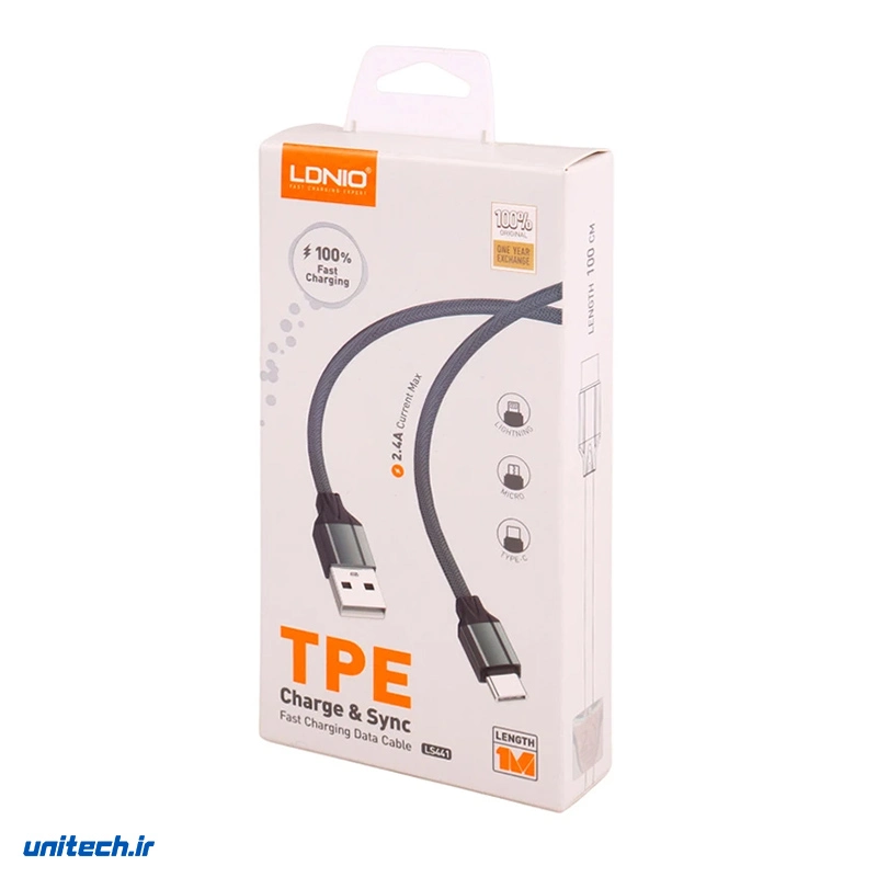 کابل لایتنینگ فست شارژ 2.4 آمپر الدینیو LS441 طول 1 متر، تصویر 3