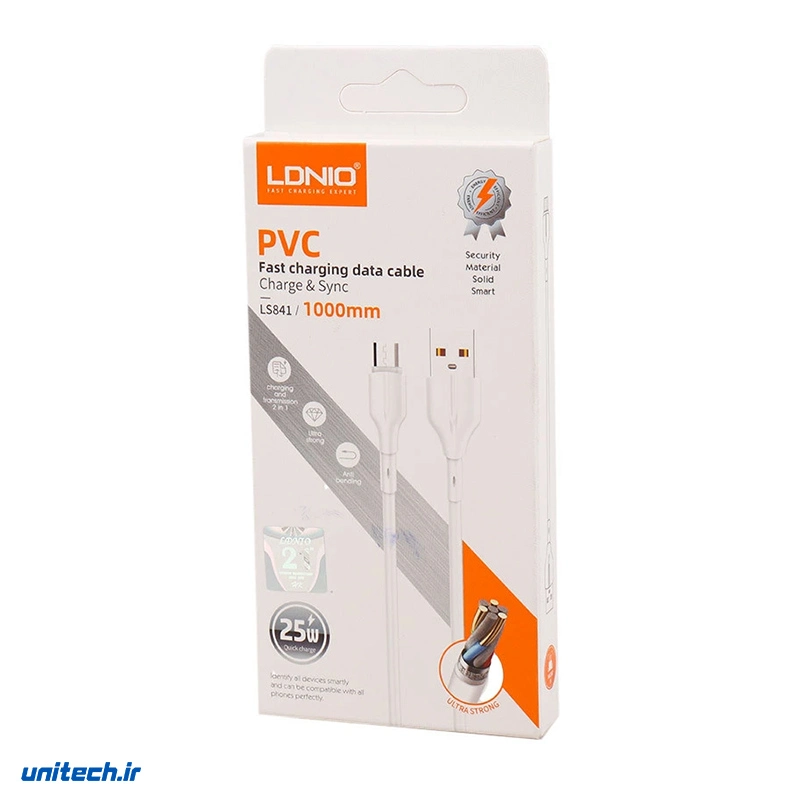 کابل میکرو یو اس بی فست شارژ 25 وات الدینیو LS841 طول 1 متر، تصویر 3