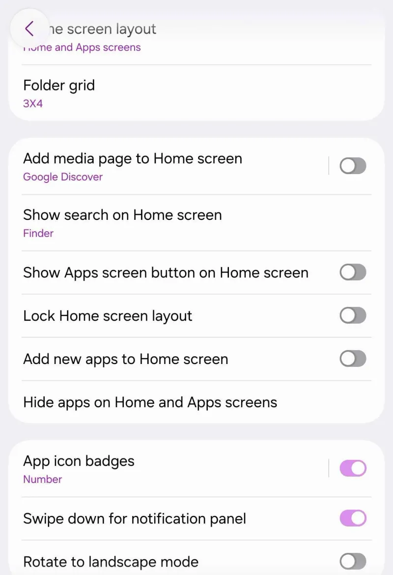 One UI 9.0 Home Finder settings