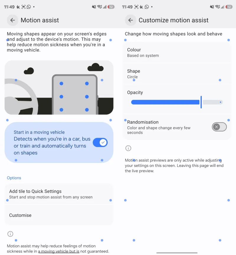 Google Motion Assist Samsung Galaxy S26 Ultra One UI 9.0 Quick Panel Control Settings