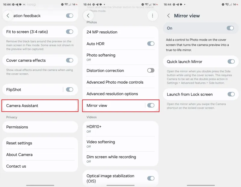Steps to enable Mirror view on a Galaxy Z Flip 8