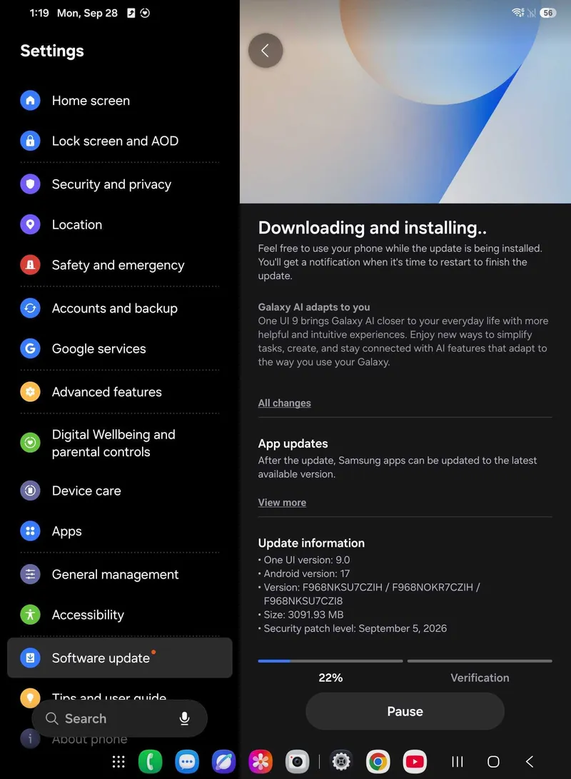Samsung Galaxy Z TriFold One UI 9.0 (Android 17) Update