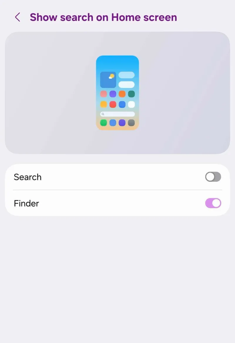 One UI 9.0 Home Finder settings