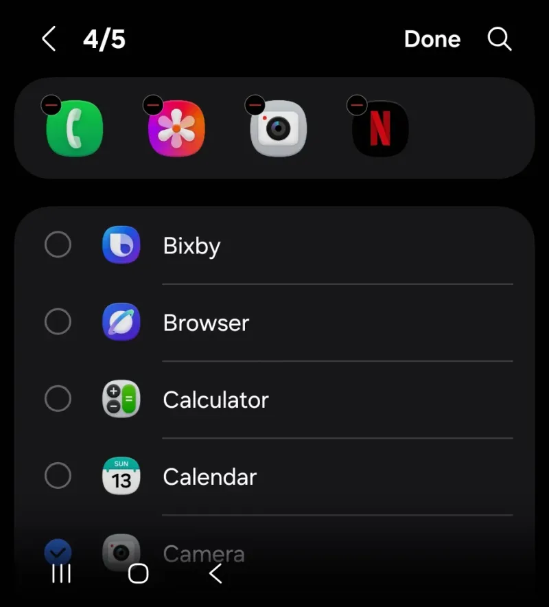 Selecting apps for Flip 8 cover display home screen on One UI 9