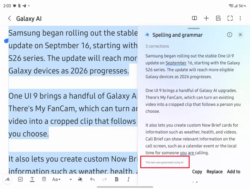 AI watermark in Samsung Notes
