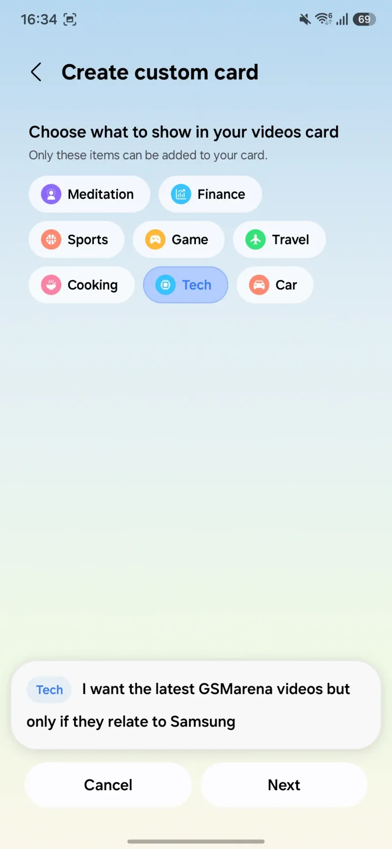 Creating custom Now Brief Cards on the Galaxy S26 FE