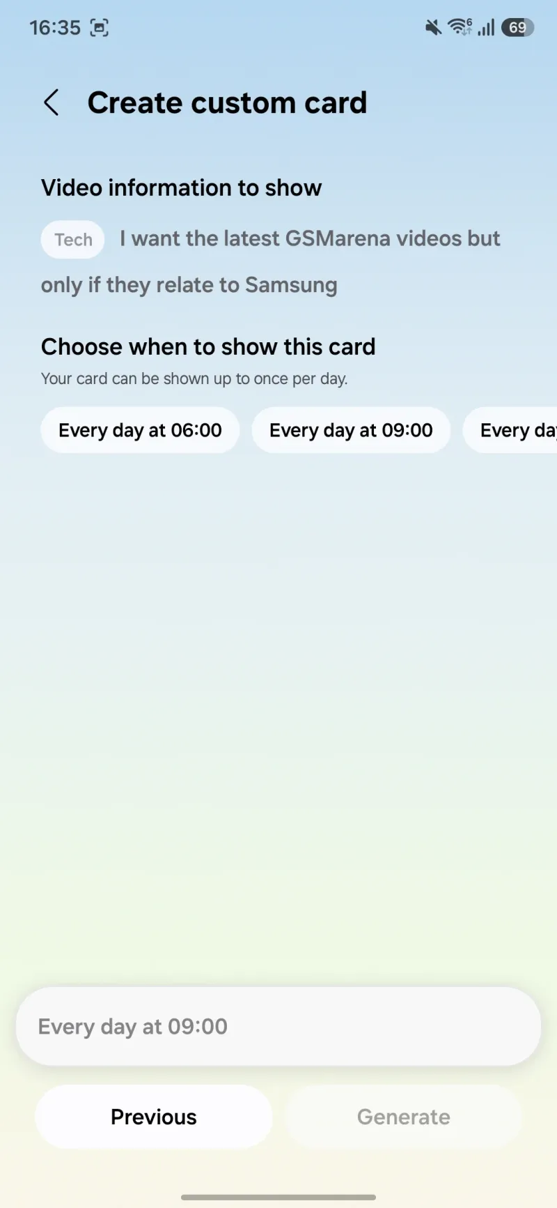 Creating custom Now Brief Cards on the Galaxy S26 FE